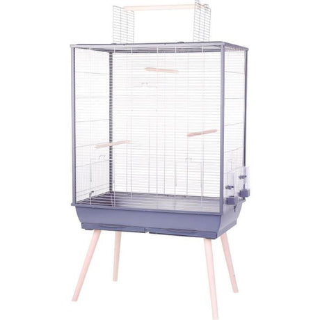 ZOLUX Cage grillagée surélevée pour oiseau Néolife - Pour perruche, calopsitte, canari - 81 x 48 x 152 cm - Néolife - Gris