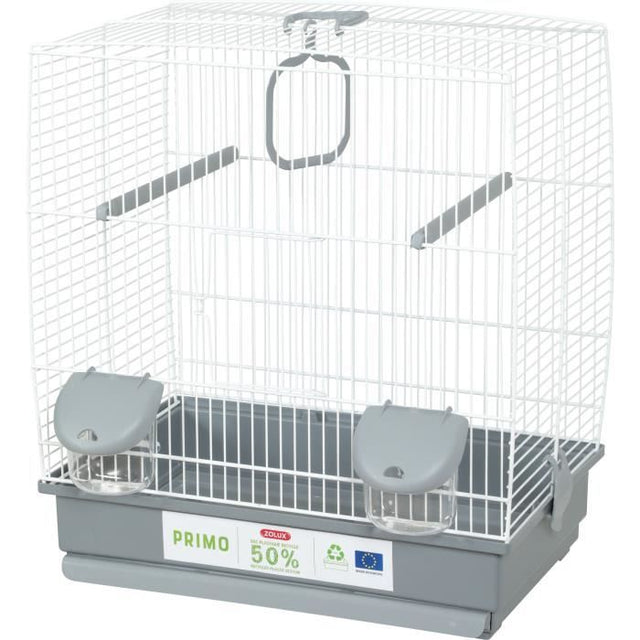 Cage d'élevage oiseaux - Zolux - Primo  40 x 25,5 x 44 cm - 2 perchoirs - 2 mangeoires - Balançoire - Blanc et gris