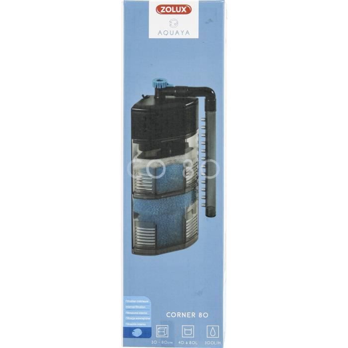 Filtre intérieur d'angle - Zolux - Pour aquarium de 40 a 80 L - Débit de 300 L/h - 5W