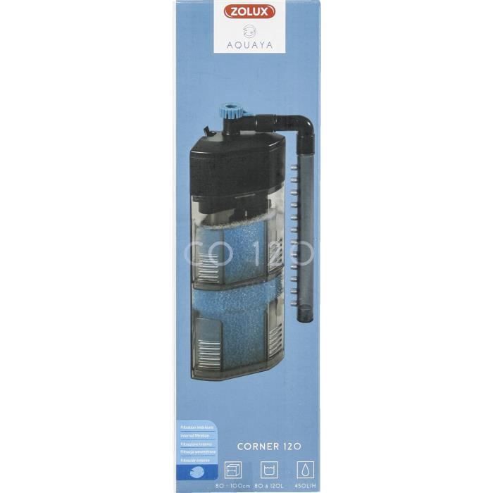 Filtre intérieur - ZOLUX - Corner 120 - 6 W - Débit réglable - Pour aquariums 80 a 120 L
