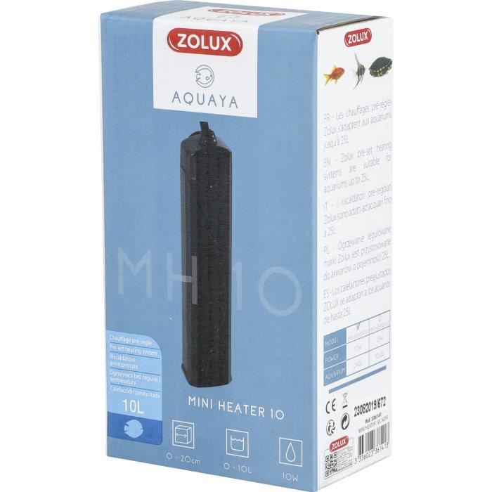Chauffage pré-réglé - Zolux - 10 W - Pour aquarium 0 a 10 L - Température 25°C - Résistant aux chocs