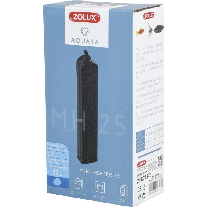 Chauffage pré-réglé - Zolux - 23 W - Pour aquarium 10-25 L - Indicateur de chauffe - Résistant aux chocs