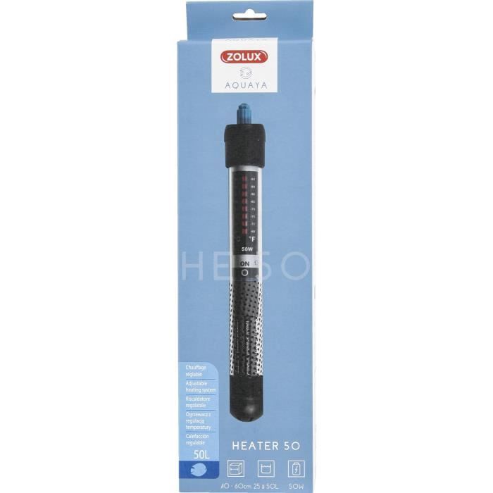 Chauffage d'aquarium - Zolux - Heater 50 - 50 W - 23 cm - Pour poissons exotiques