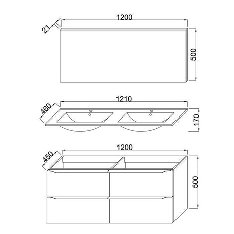 Meuble de salle de bain double vasque avec miroir L 120cm - 4 tiroirs - Blanc laqué brillant - ZOOM