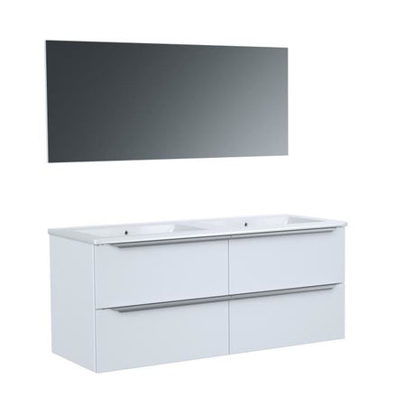Meuble de salle de bain double vasque avec miroir L 120cm - 4 tiroirs - Blanc laqué brillant - ZOOM