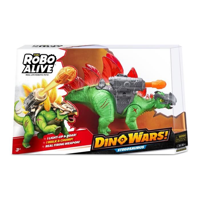 Dino Robotique - ZURU - Dino Wars Stegosaurus - Stégosaure Robo Alive avec armure, plaques lumineuses et pistolet