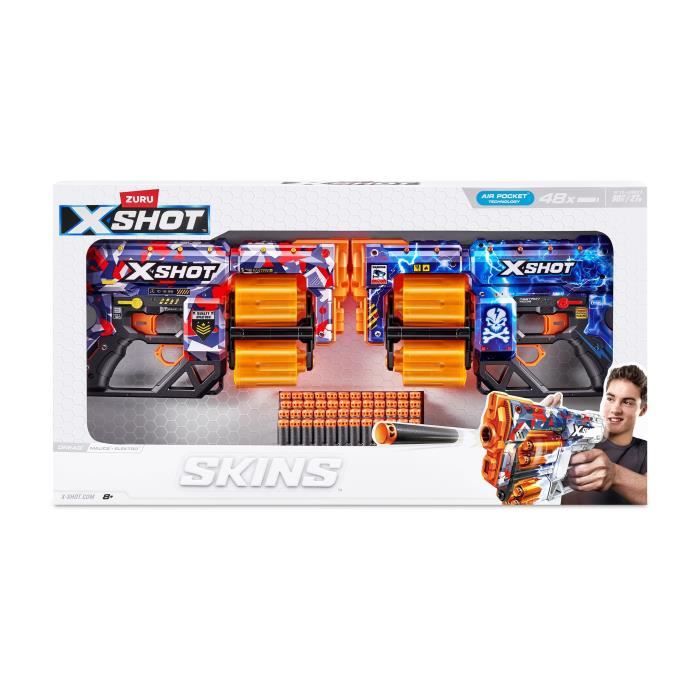 Pack Blasters - ZURU - XSHOT Skins Dread 2PK - Blasters double canon rotatif avec 48 fléchettes et tir a 27 metres