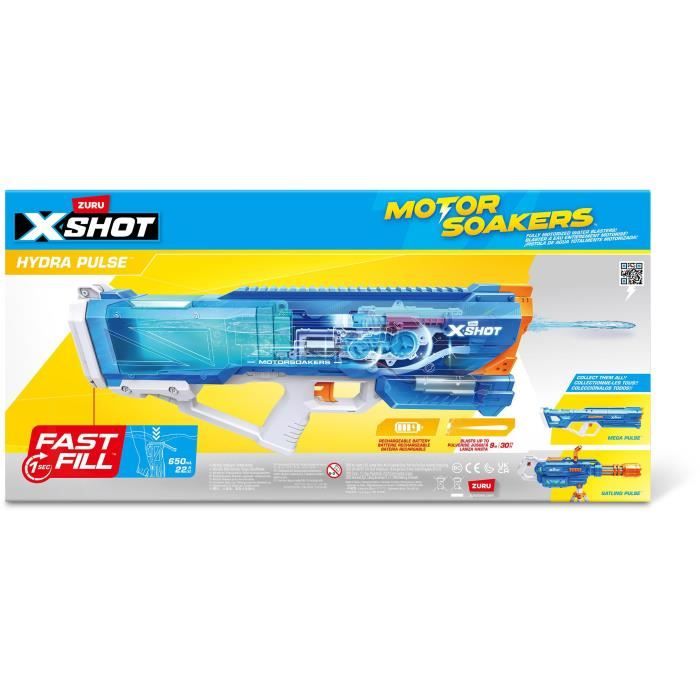 Pistolet a eau motorisé - ZURU - X-SHOT Hydra Pulse - Remplissage rapide - Batterie rechargeable - Portée 9 m - Réservoir 650 ml