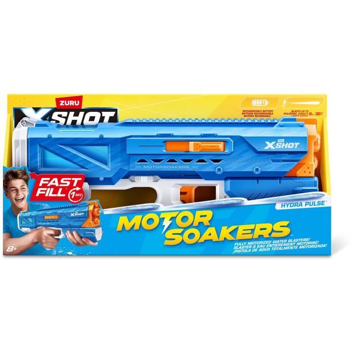 Pistolet a eau motorisé - ZURU - X-SHOT Hydra Pulse - Remplissage rapide - Batterie rechargeable - Portée 9 m - Réservoir 650 ml