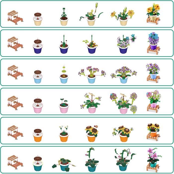 Set de construction - ZURU - Garden Pot Plants - 233 pieces max - 6 designs - Pot et support inclus