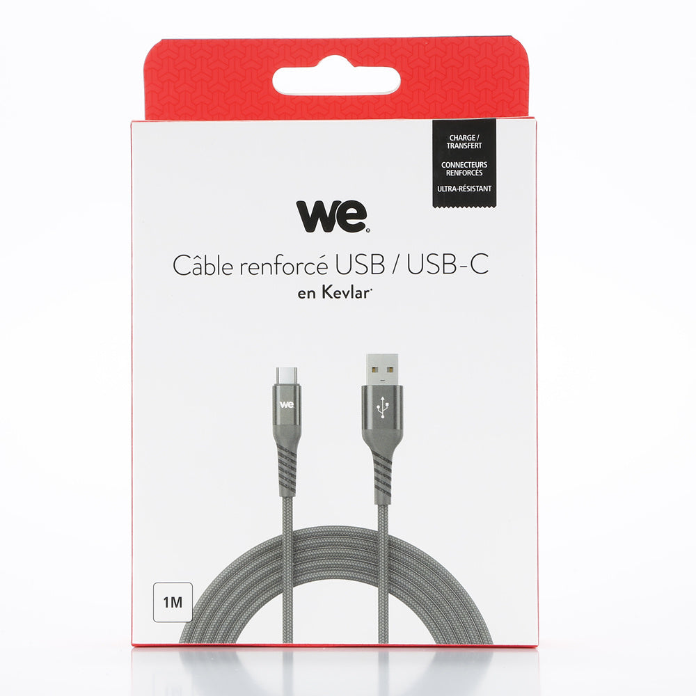 C ble USB/USB-C 3.2 gen 1 m le/m le avec cordon en nylon + kevlar 400D - 1m