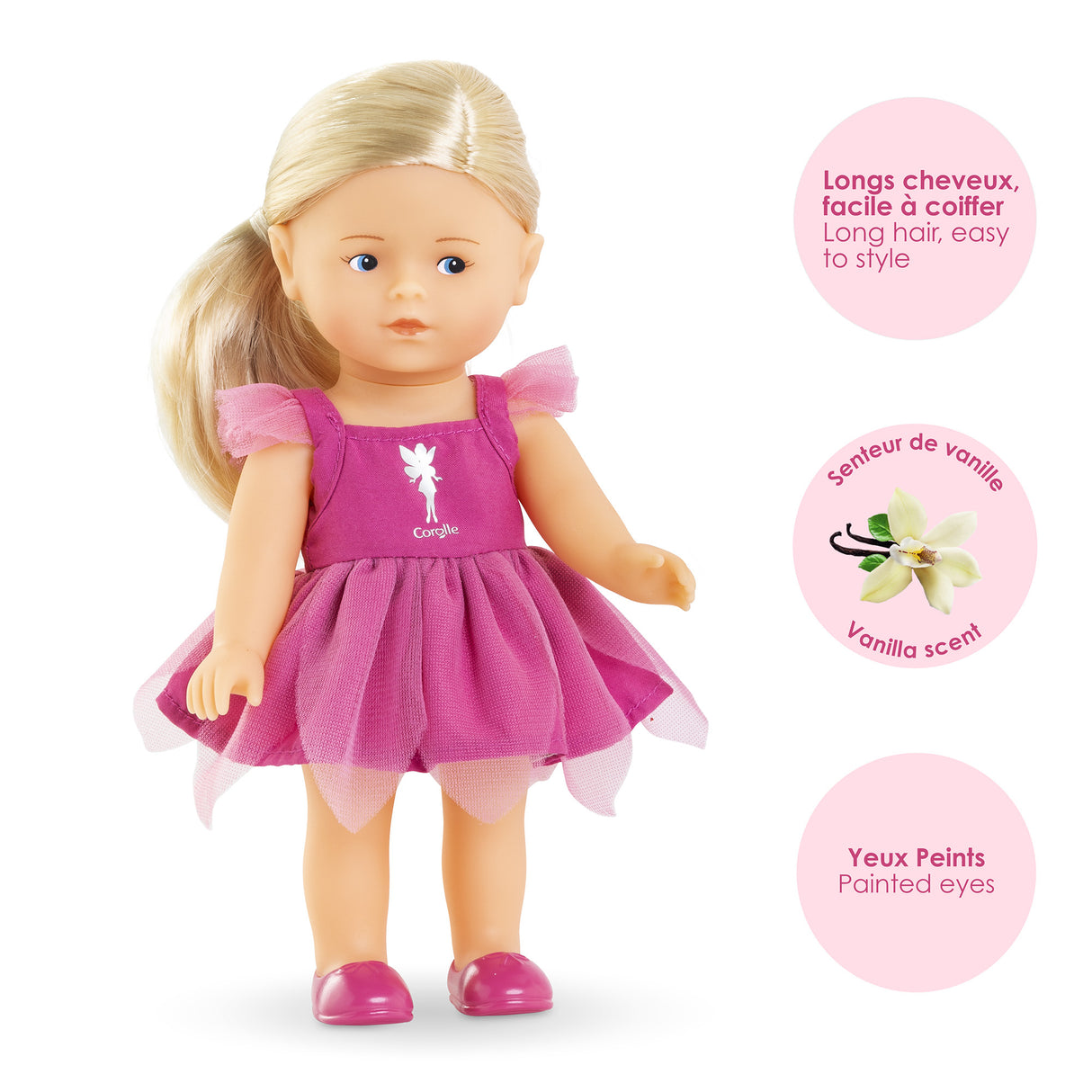 Coffret Mini Corolline - Corolle - Rosy Fée - Poupée en vinyle - Robe de fée - Ailes de papillon