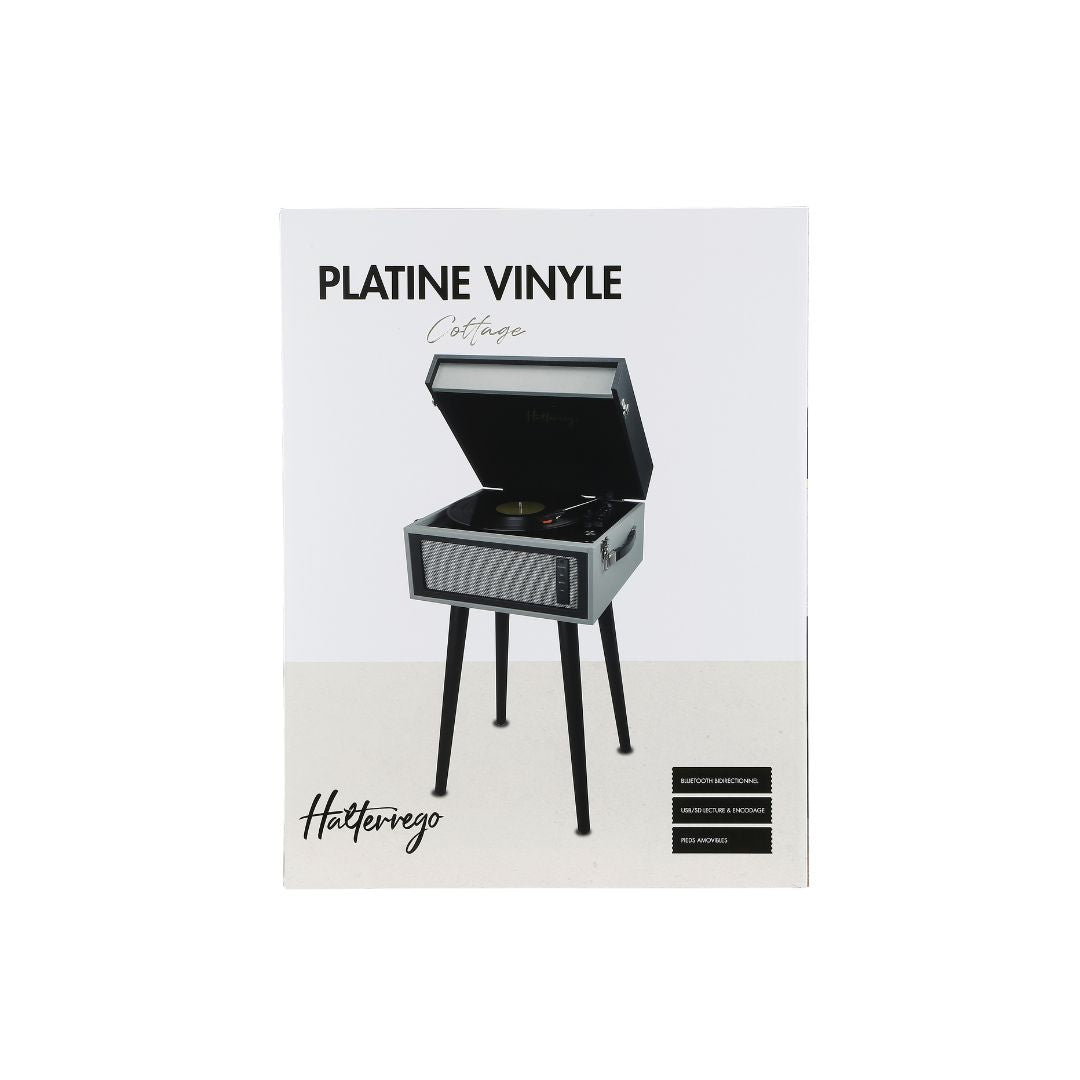 Platine vinyle Halterrego avec 4 pieds en bois amovibles et HP intégrés, RMS 2*5