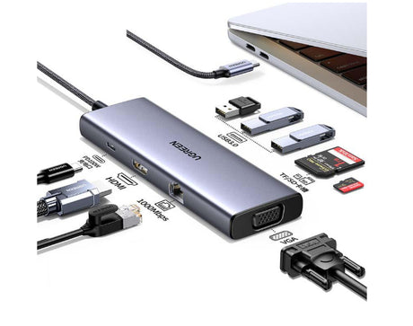 Hub USB-C 9 en 1 - UGREEN - HDMI, VGA, RJ45, SD, TF, USB-C - Noir