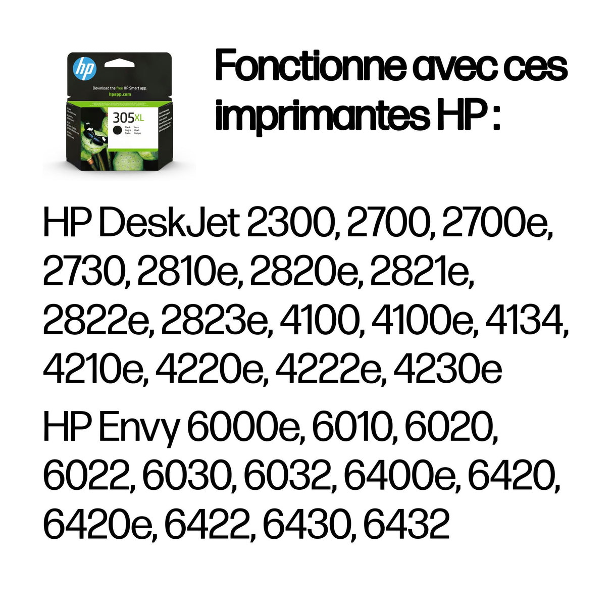HP 305XL Cartouche d'encre noire grande capacité authentique (3YM62AE) pour DeskJet 2300/2700/2810/Plus4100/4200, Envy 6000/Pro 6400