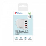Chargeur secteur Verbatim GaN 3x ports USB-A + 1x port USB-C 30W (Blanc)