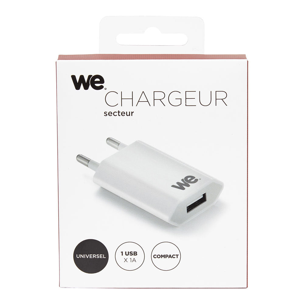 Chargeur secteur 1 USB 1A = total 5W blanc design plat