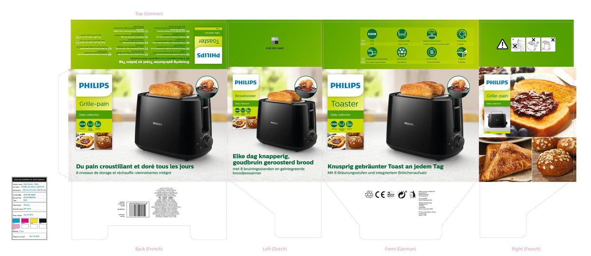 Grille-pain - PHILIPS - HD2581/90 - Collection Daily petit déjeuner - 2 fentes - 830W - Noir