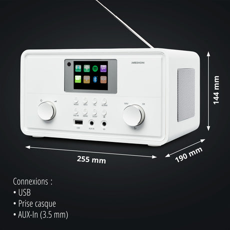Radio Internet - MEDION - DAB - Bluetooth - 2x10W RMS - Blanc