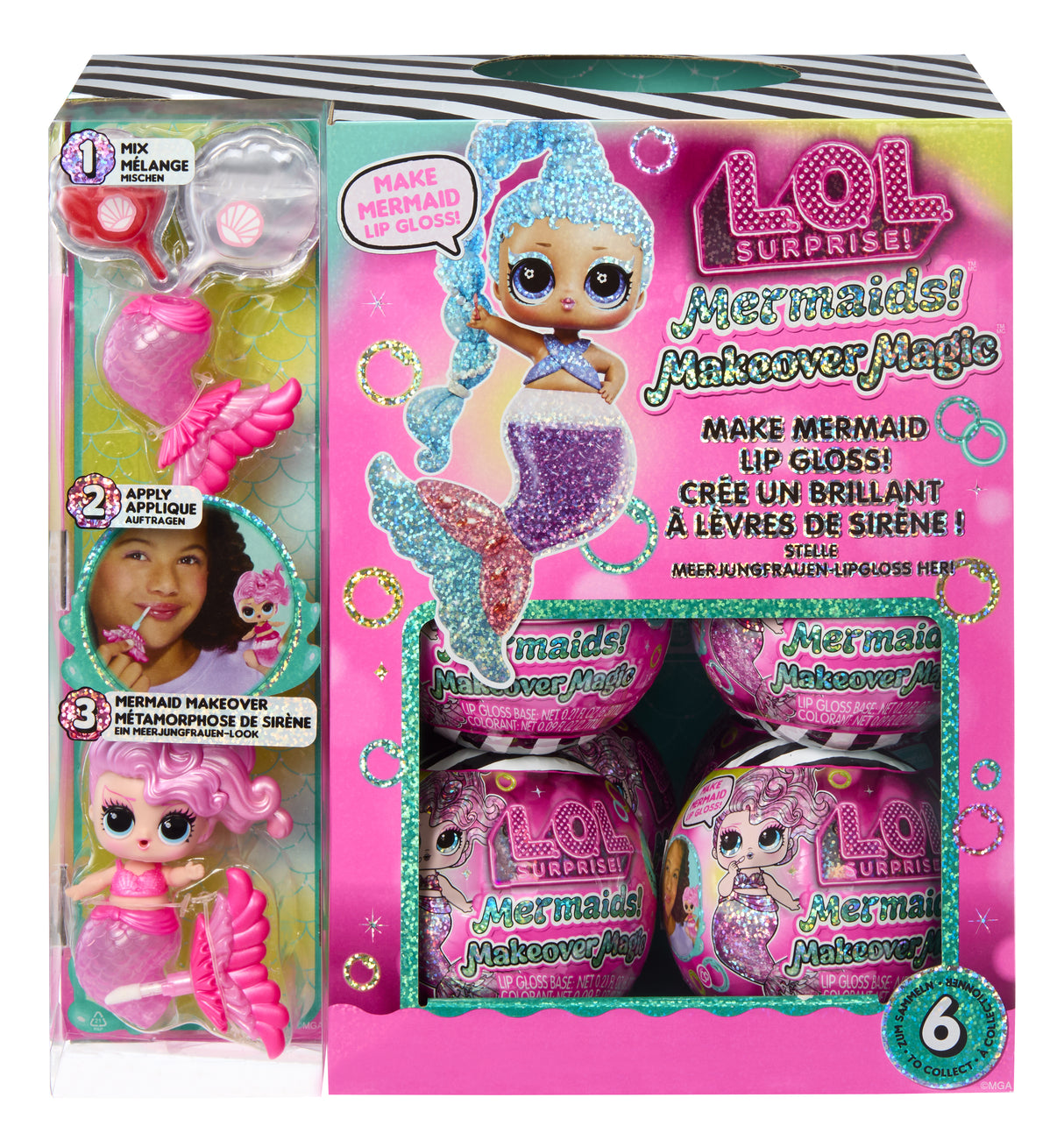 L.O.L. Surprise! - Sirenes  - Brillant a Levres a faire soi-meme, Mélangez et créez du Maquillage, 6 Poupées a Collectionner -  4 an