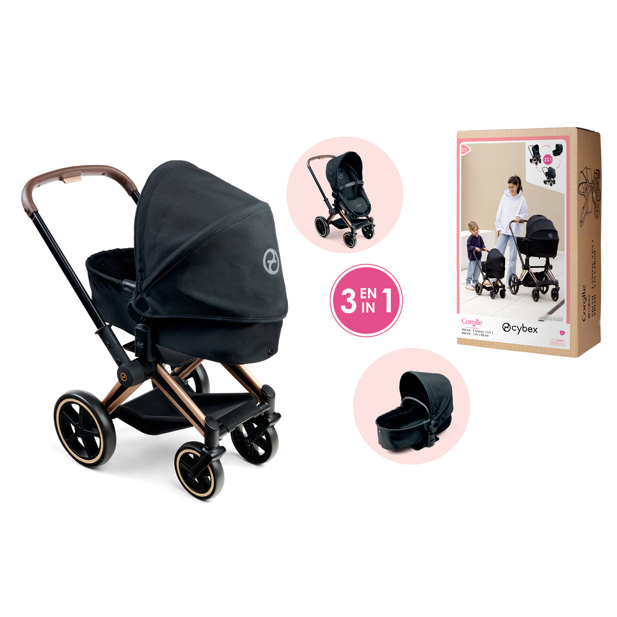 Landau 3-en-1 - COROLLE - Cybex Priam - Pour poupons de 36 a 42 cm - Gris - Des 3 ans