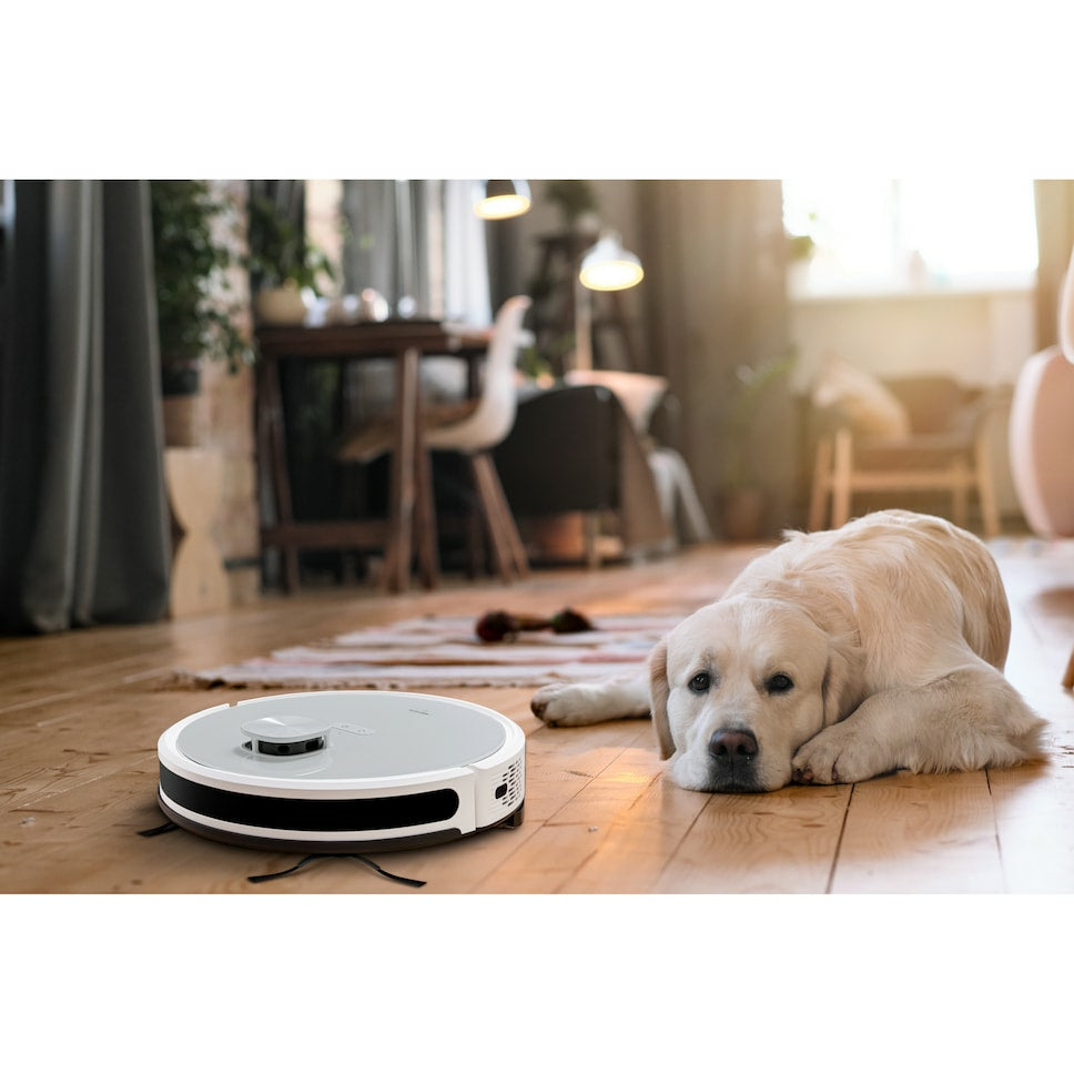 MEDION X21 SW - Robot Aspirateur Laveur avec Station de Vidange - Navigation Laser - Puissance 3000 Pa