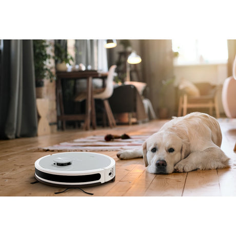 MEDION X21 SW - Robot Aspirateur Laveur avec Station de Vidange - Navigation Laser - Puissance 3000 Pa