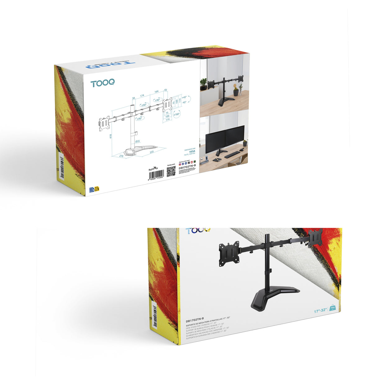 Support double-écran à poser Tooq DB1702TN 17"-32" (9kg max) (Noir)