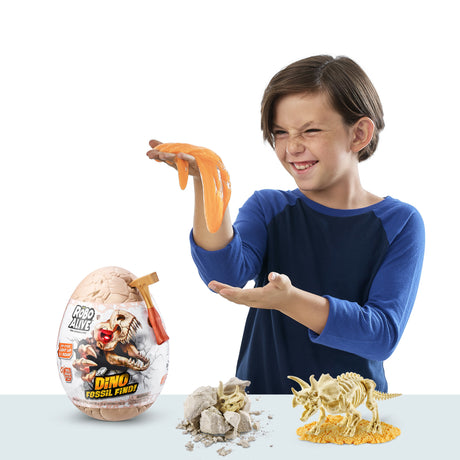 Jeu de fouille - ZURU - ROBO ALIVE Dino Fossil Find - 4 dinos a assembler - Roche et slime - Fossiles a collectionner