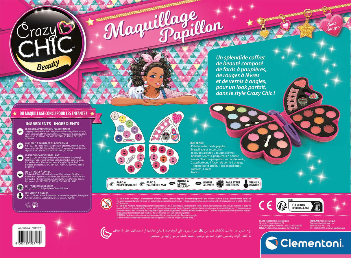 Palette de maquillage papillon - Clementoni - Fards a paupieres, rouges a levres, vernis a ongles
