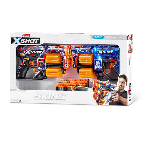 Pack Blasters - ZURU - XSHOT Skins Dread 2PK - Blasters double canon rotatif avec 48 fléchettes et tir a 27 metres