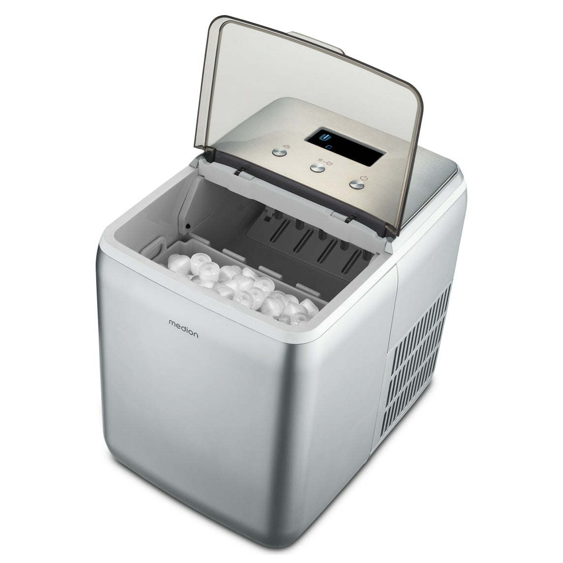 Machine a glaçons cristallins – MEDION MD11950 – Réservoir eau 2,6L – 15kg/24h – 2 tailles – 10 minutes – Inox