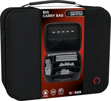 Sacoche de protection et transport - KONIX - Big Carry Case Nintendo Switch 2 - Rangement accessoires - 14 compartiments jeux - Noir