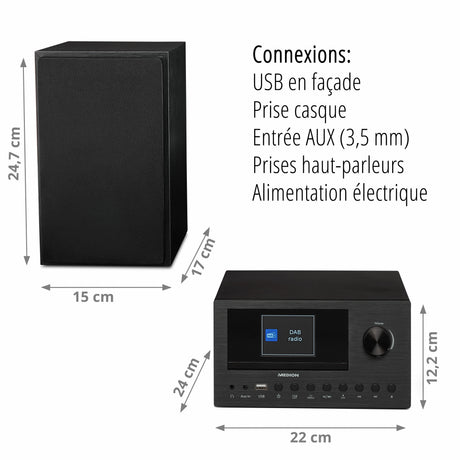 Mini Chaîne HiFi - MEDION - Radio Internet DAB/FM - Lecteur CD - 2x150W - Noir