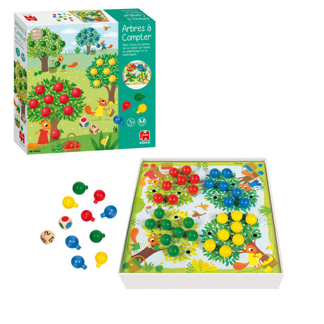 Jeu éducatif - GOULA - Arbres a compter - Pommes en bois et dés