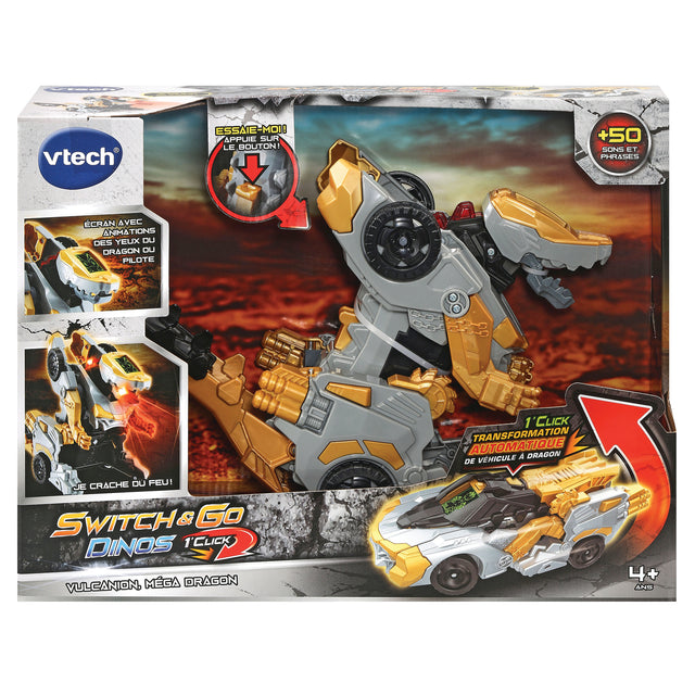 VTECH - Switch & Go Dinos - 1'Click - Vulcanion, Méga Dragon - Enfant - Pile - Marron, noir et gris