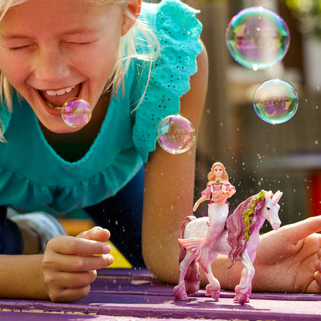 Figurine schleich Sirene Feya sur licorne de mer- Set de 3 Pieces  - Figurines Poupée Princesse Scintillante et Licorne avec