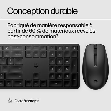 Ensemble Clavier Souris sans fil HP 650 - AZERTY - Noir