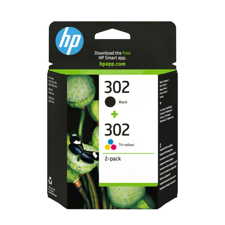 HP 302 Pack de 2 cartouches d'encre noire et trois couleurs authentiques (X4D37AE) pour HP DeskJet 2130/3630 et HP OfficeJet 3830