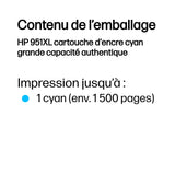HP 951XL Cartouche d'encre cyan grande capacité authentique (CN046AE) pour HP OfficeJet Pro 251dw/276dw/8100/8600