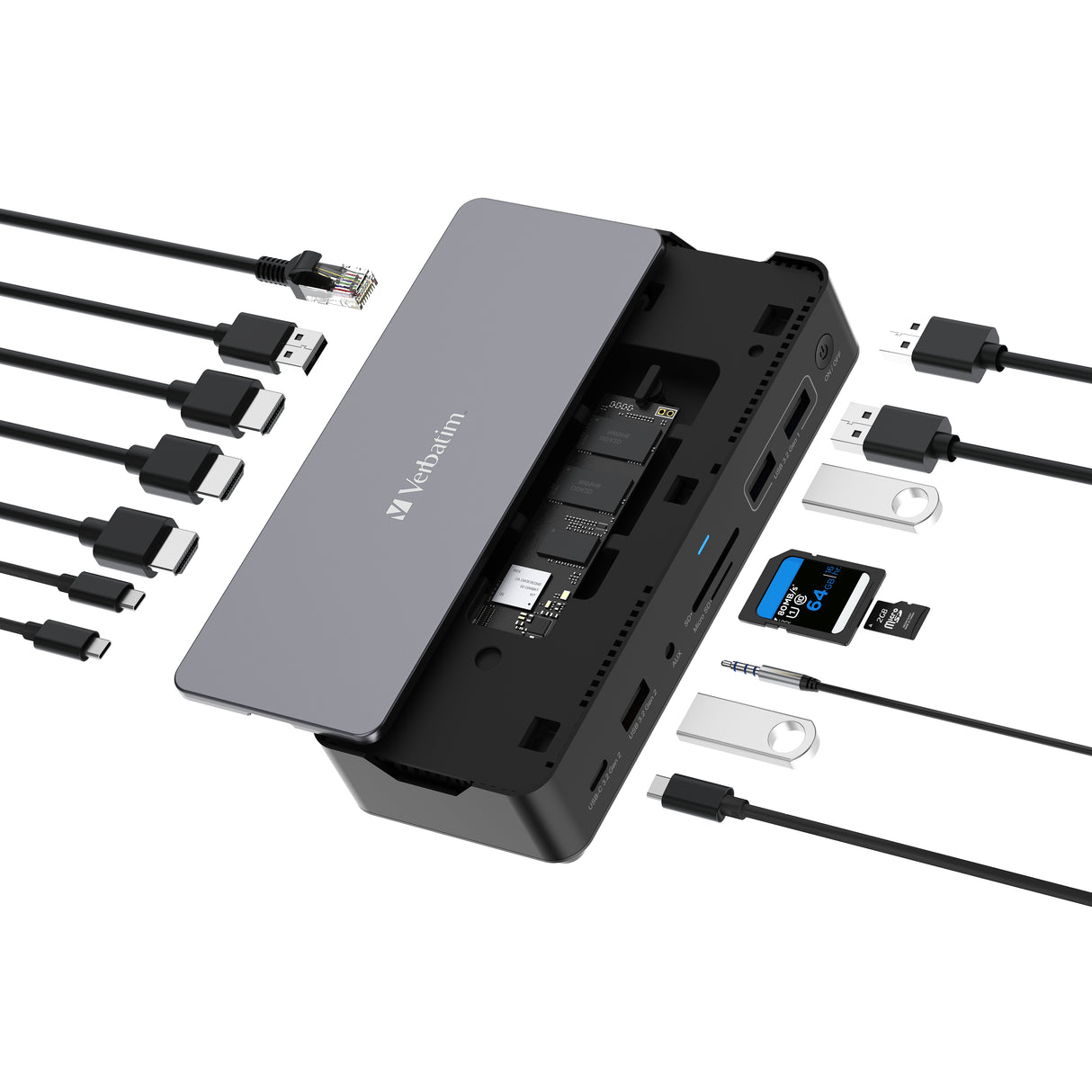 Station d'accueil portable USB-C 3.2 Verbatim Pro CDS-15SSD avec SSD 256Go inclus (Gris)