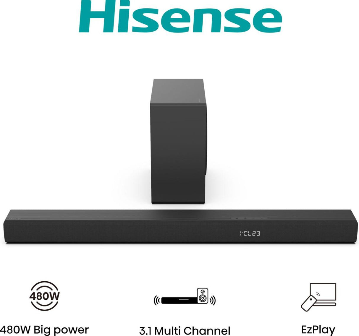 Barre de son - HISENSE - Caisson de basses sans fil - Bluetooth - 3.1 CH - Max 480 W