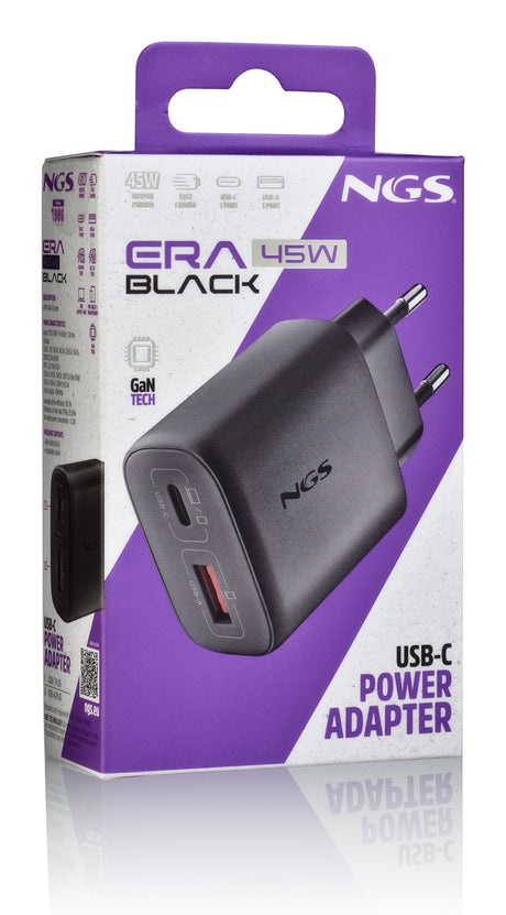 Chargeur secteur NGS Era 1x USB-C + 1x USB-A 45W (Noir)