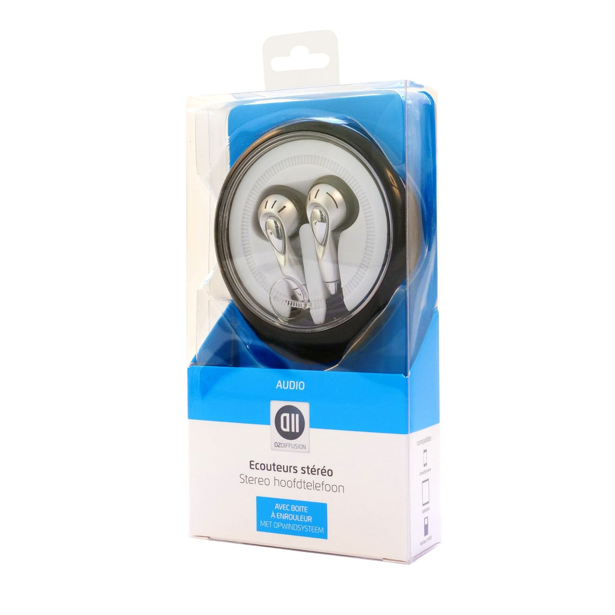 Ecouteurs Jack 3.5mm Bo te à enrouleur - 1.10 m Fiches Or D2 Diffusion