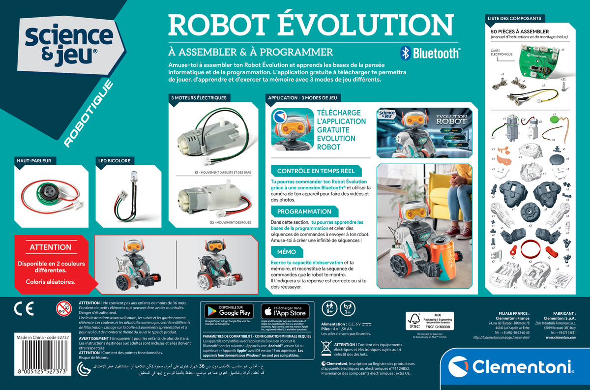 Clementoni - Robot Évolution 2.0 a assembler et programmer - 4 modes de jeu - Fabriqué en Italie