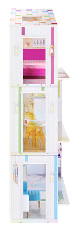 Rainbow High Color & Play House, Maison de poupée 3 étages, Colorie les murs et sols avec des marqueurs lavables, Maison en bois