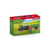 Tracteur et remorque, Coffre schleich avec 1 tracteur, 1 rremorque,  1 figurine humaine articulée, 1 figurine chien, pour enfants