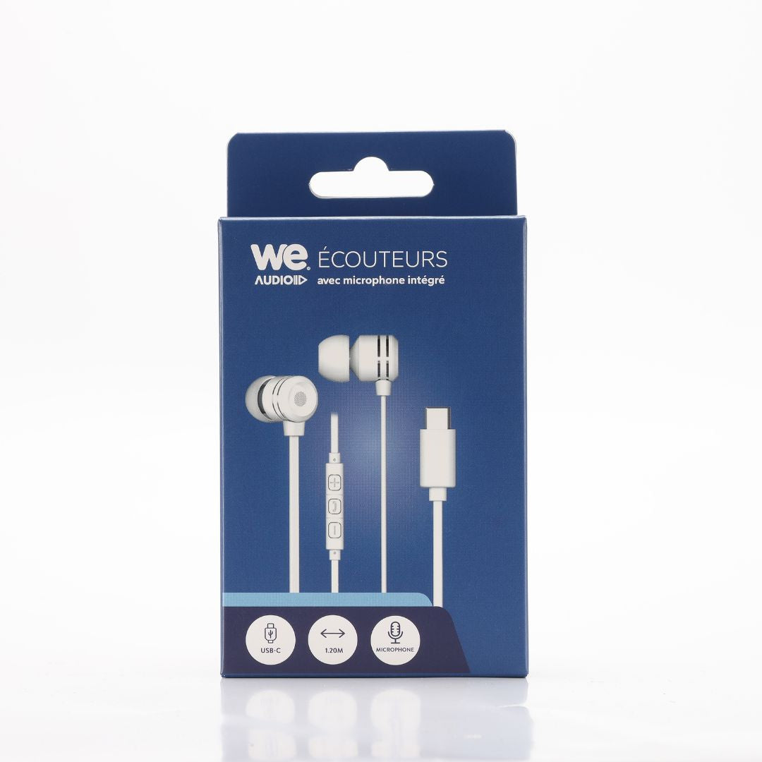 Ecouteurs WE filaire intra. C ble plat 1,20m, connecteur USB-C, bo tier de contr