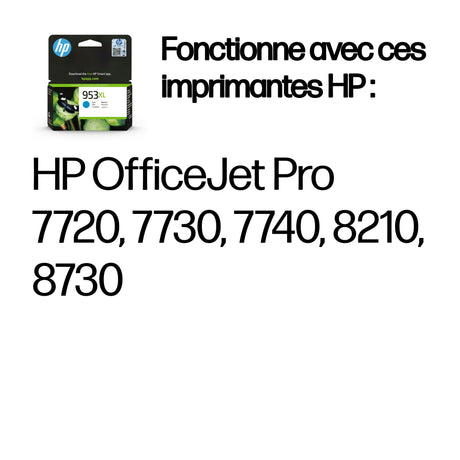 HP 953XL Cartouche d'encre cyan grande capacité authentique (F6U16AE) pour HP OfficeJet Pro 8710/8715/8720