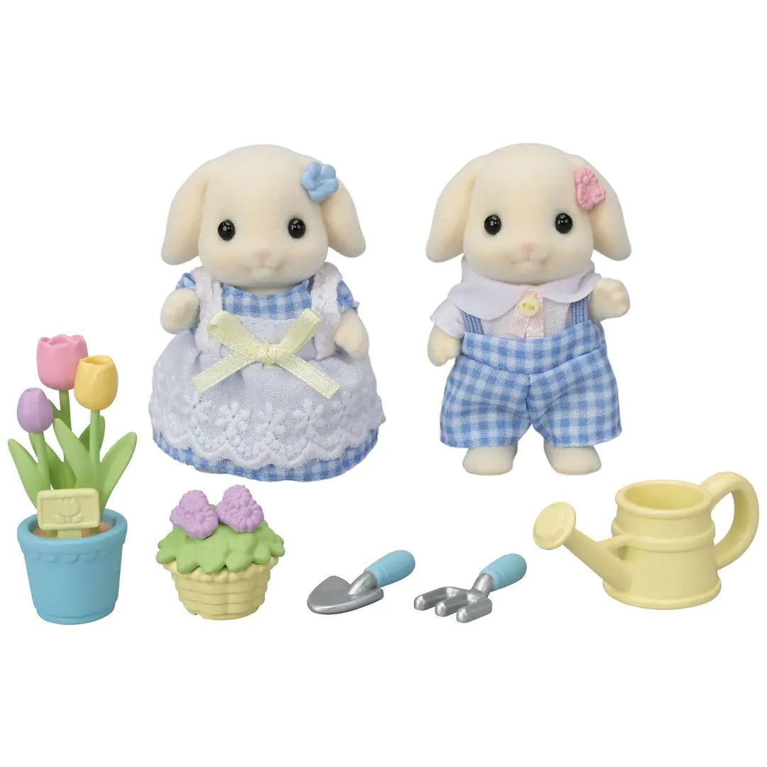 Poupée - SYLVANIAN FAMILIES - Le frere et la soeur Lapin Bélier - Jardinage - Articulés - Multicolore